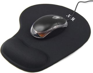 New Horrizon Tapis de Souris, Tapis de Souris Ergonomique avec Repose Poignet Tapis Souris en Mousse à Mémoire de Forme Noir Etanche, Confortable pour Toutes Les Souris, offfice, Maison, Ordinateur