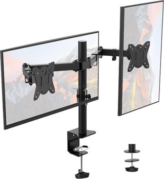 GRIFEMA GB2001-2, Support Ecran PC 2 Ecran pour 13"-32", Bras Ecran PC VESA 75x75-100x100 MM, Rotation à 360°, Inclinaison d'Angle de ± 90°, Réglable en Hauteur, Poids Max 9KG, Noir
