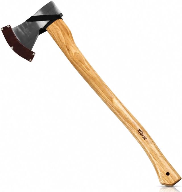 Xforst Hache forestière UW12 – Hache à fendre 70 cm en Acier Carbone avec Manche en Bois de Hickory + étui