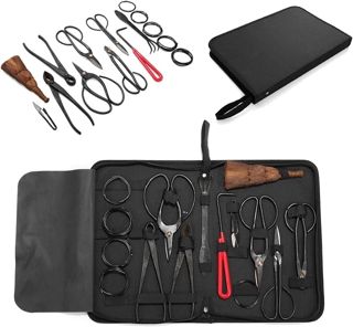 Lot de 14 Outils pour bonsaï, RoseFlower Outils de Jardinage Ciseaux Cisaille en Carbon Steel, Coupe Concave et Coupe-Bouton, séparateur de Coffre, Professional Bonsai Tool Kit pour Jardin Topiaire