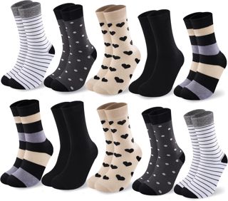 Cirorld 10 Paires Chaussettes Femme Coton Colorées 39-42, Mi-Hautes, Sport Confortables, Hiver Respirantes, Motifs Rayures/Pois