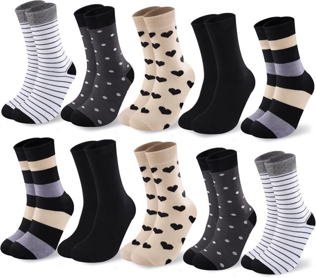 Cirorld 10 Paires Chaussettes Femme Coton Colorées 39-42, Mi-Hautes, Sport Confortables, Hiver Respirantes, Motifs Rayures/Pois