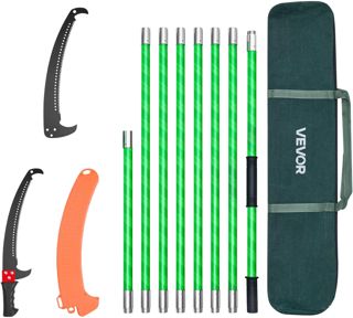 VEVOR Scie à Élaguer Extensible, 2,15-8,09 m, Scie sur Perche Manuelle, Lame Acier 65Mn Tranchante, avec 8 Perches en Fibre de Verre, Outil d'Élagage pour Tailler Branches Hautes, Palmiers, Arbustes