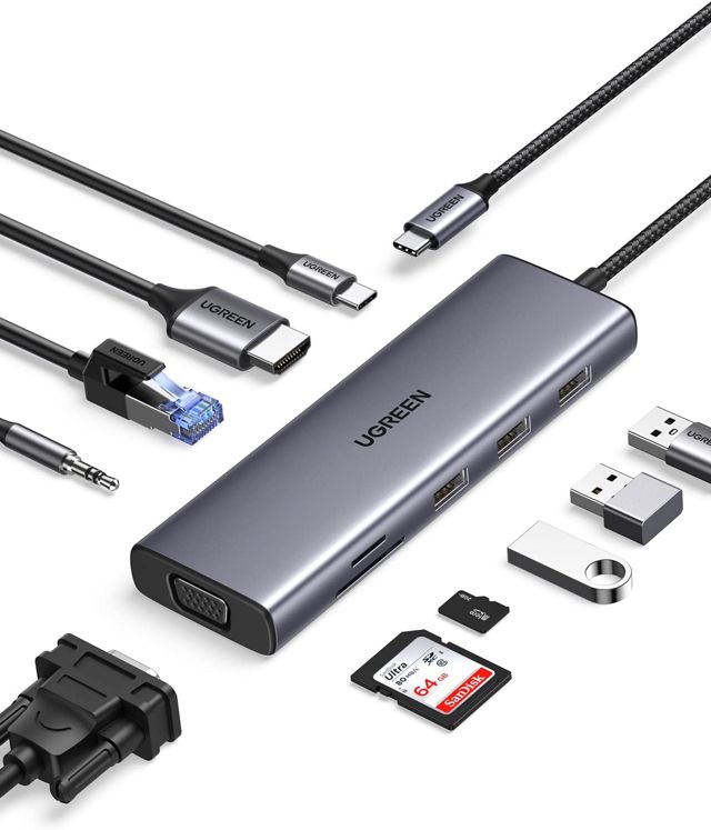 UGREEN 10 en 1 Hub USB C HDMI VGA Docking Station USB C PD 100W Adaptateur USB C vers RJ45 Ethernet Lecteur de Carte SD 3,5mm Audio Compatible avec MacBook iPad Pro Air iPhone 16 Plus Pro Max 15