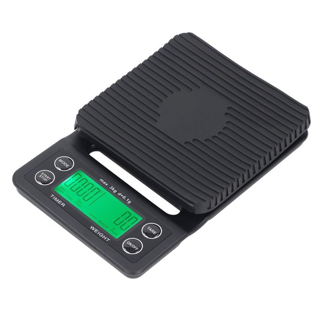 Fdit Balance à café Numérique avec Minuterie, capacité de 3kg, Précision de 0.1g pour le Brassage du café, la Cuisson, la Cuisine, les Voyages