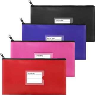 4 Pièces Pochettes de Dépôt Bancaire, Bank Bag with Zipper, Sac de Billet en PU 27 x 15 cm Pochette de Dépôt, avec Fermeture Eclair et Fenêtre pour I'Argent, Document, Bijoux Passport