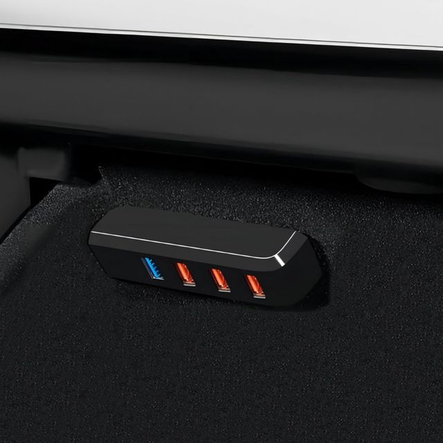 Boîte à Gants Hub USB pour Tesla Model Y 2021-2024 et Model 3 2021-2023, 4-en-1 Multi-Port Station d'accueil Accessoires pour dashcam Flash Drive Chargeur Transfert de données Jeux Musique