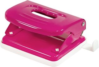 Idena 11541 - Perforateur en métal, barrette de butée avec indicateur de format, rose, pour 20 feuilles, 1 pièce