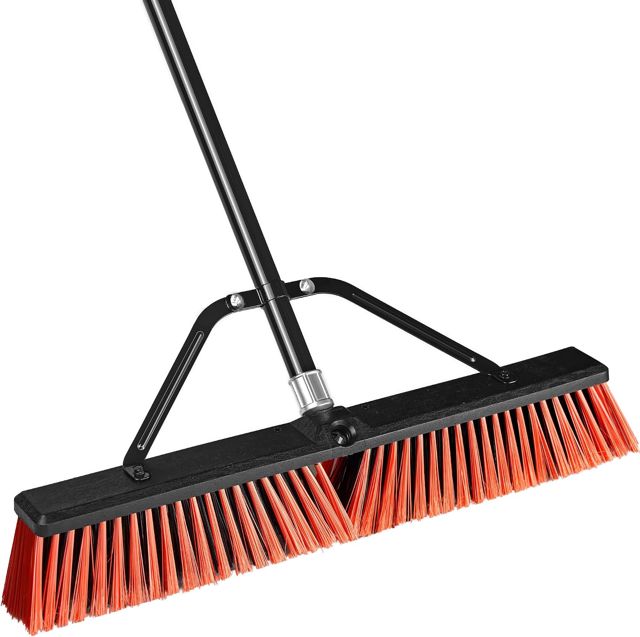 JEHONN 60 cm Balai Brosse Exterieur avec Manche Long 160 cm, Brosse Industrielle à Poils Durs pour Garage Entrepôt Atelier Jardin Terrasse Cour Rue Allée Pelouse (Rouge)