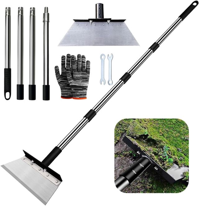 Pelle de Desherbage avec Manche 163cm, Pelle de Nettoyage de Jardin 32cm, Grattoir De Jardin pour Mauvaises Herbes et Mousse,Outil De Désherbage De Ferme