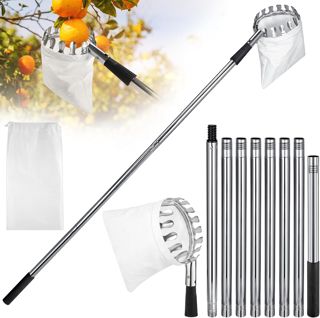 Draupnir 3,5m Cueille Fruit Telescopique, Cueille Pommes, Ramasse Fruits, Cueille Poires Cerise, Acier Inoxydable, Outil Cueilleur de Fruits avec Sac Coton Ø 16 cm