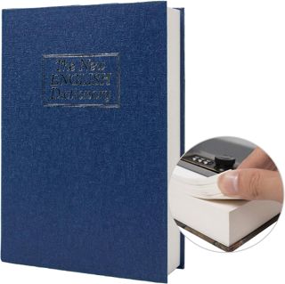 Boîte de rangement sûre de livre de détournement de papier réel, coffre-fort secret de dictionnaire avec serrure de code/clé, coffre-fort caché de livre de flip (Clé du dictionnaire bleu)