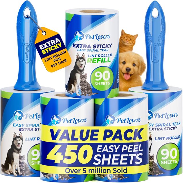 PetLovers – Rouleaux Anti-Peluches pour Poils d'animaux 420 Feuilles très adhésives Anti-Peluches pour vêtements
