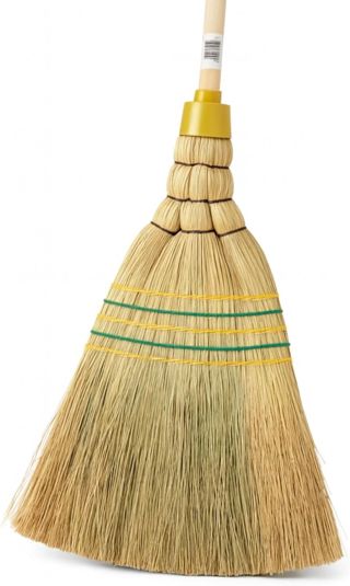 Balai en paille de riz industriel – 5 coutures avec manche de 145 cm de long – Balai robuste en paille de riz naturel – Durable et polyvalent pour écurie, garage et jardin – Balai professionnel de