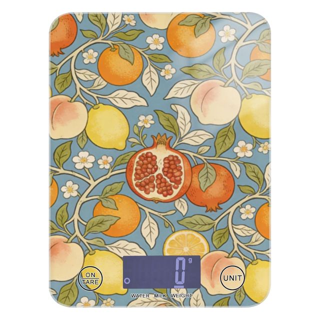 Balance de cuisine numérique rétro avec écran LCD style William Morris Citron Grenade 5 kg/5 g Avec 4 unités pour la pâtisserie (piles non incluses)