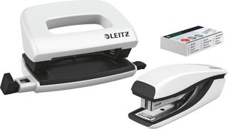 Leitz 55612051 Set avec Mini-Agrafeuse & Mini-Perforateur, Agrafage ou Perforation jusqu'à 10 Feuilles, Agrafes P2 N°10 Incluses, WOW, Menthe