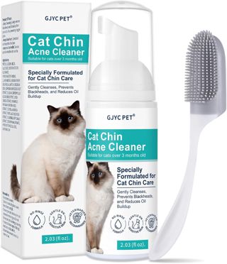 Décapant de l'acné du menton pour chat, nettoyant pour points noirs du menton de chat, formule en mousse à rincer avec des ingrédients doux avec brosse de massage nettoyante