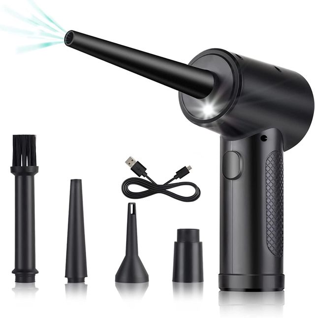 Souffleur Air Comprimé avec Écran Numérique HD - Air Duster 200000 RPM avec Lumière LED, Mini Souffleur PC Voiture 6000 mAh, Air Comprimé Bombe Air Sec Nettoyage PC Clavier Électronique, W06, Argenté