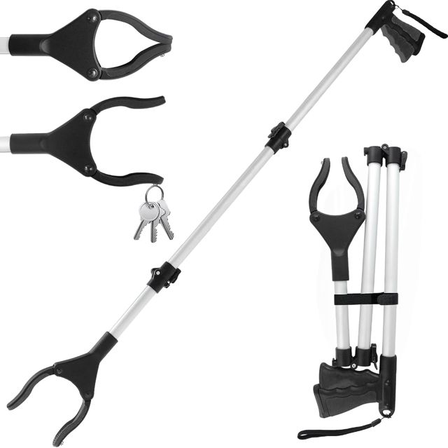 108cm Pince Ramasse Objet pour Personnes gées et Handicapés Aimants, Outils de Ramassage Pince Telescopique Rotative pour Attraper Les Objets, Pince Ramasse Dechets (Jaune)