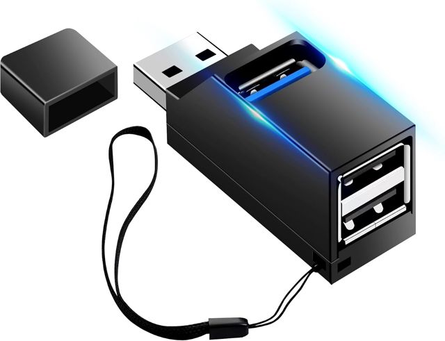 Hub USB 3.0, hub répartiteur 3 Ports (2 USB 2.0 + USB 3.0), Adaptateur USB, hub de données, Tour directe Hub de Transfert USB 3.0 Haute Vitesse pour PC Portable clé USB (Noir)