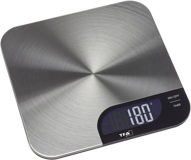 TFA Dostmann Balance de cuisine numérique Cheesecake, 50.2006.60, facile à nettoyer, fonction de pesée tare, support antidérapant, jusqu'à 5 kg, en acier inoxydable