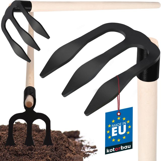 KOTARBAU® Fourchette à Pommes de Terre Fourche de Jardin 3 Dents Fourche à Bêcher avec Manche en Bois 90 cm Fourche à Compost à Fumier Outil de Jardinage Accessoire de Jardin