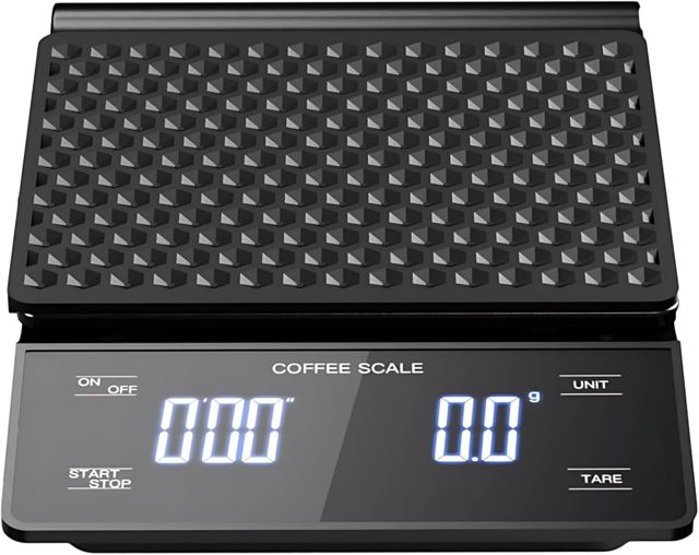 Balance de cuisine pour café 3 kg avec minuterie, échelle numérique 0,3 g, design rechargeable, 18 x 13 x 3 cm
