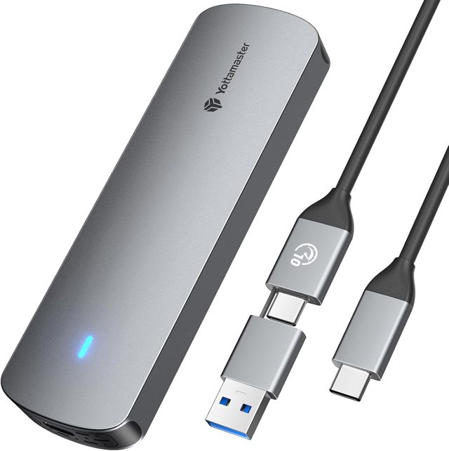 Yottamaster Boîtier SSD M.2 NVMe SATA, USB 3.2 Gen 2 10 Gbit/s, Aluminium vers NVMe PCI-E SATA, clé M/(B+M) pour SSD M2 2230/2242/2260/2280, avec câble 2-en-1 et Finition UASP