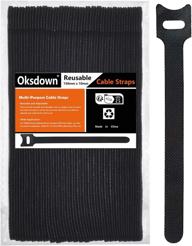 Lot de 50 Noir Attaches de Câble Sangle Réutilisable Scratch Serre Câble Bande avec Crochet et Boucle pour la Gestion des Câbles Organisation