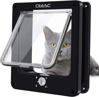 CEESC Chatière pour Chat, Porte pour Animaux de Compagnie magnétique avec Serrure rotative à 4 Voies pour Chats, Chatons et Chatons, Version améliorée (Taille intérieure: 19,5 x 18 x 5,5 cm, Blanc)