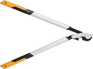 Fiskars Coupe-branches à lames franches pour bois vert, Système à crémaillère PowerGear X, Taille L, Revêtement antiadhésif, Diamètre de coupe: 5 cm, Acier trempé, Longueur: 80 cm, Noir/Orange, LX98, 1020188