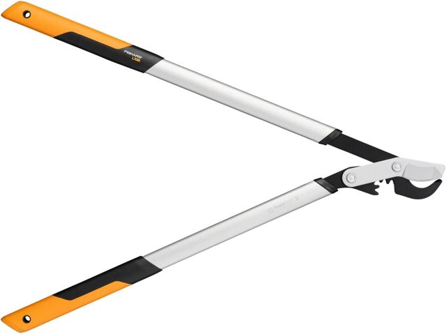 Fiskars Coupe-branches à lames franches pour bois vert, Système à crémaillère PowerGear X, Taille L, Revêtement antiadhésif, Diamètre de coupe: 5 cm, Acier trempé, Longueur: 80 cm, Noir/Orange, LX98, 1020188