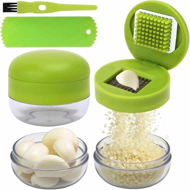 Presses Ail,Set de Coupe Ail Garlic Press avec Outil Éplucheur en Silicone et Brosse de Nettoyage Facile à Nettoyer et Durable