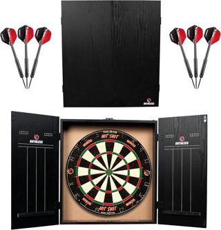 Ruthless Home Darts Centre | Options d'éclairage LED | Centre de fléchettes domestique avec armoire, cible de fléchettes et 2 jeux de fléchettes (USB)