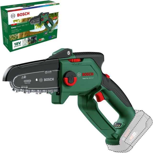 Bosch Élagueur sans fil compact/mini EasyChain 18V-15-7 (pour couper le bois ; système 18 V ; vitesse de la chaîne : 6,95 m/s ; sans batterie)