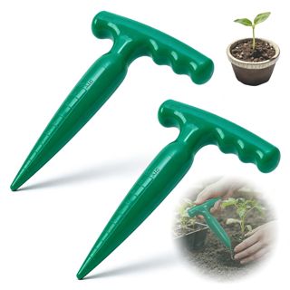 Piqueur à bulbes avec poignée en T, 2 pièces pikier avec mesure de profondeur, piqueur à oignons pratique pour hyacinthes, oignons, légumes et fleurs, outil de jardin vert