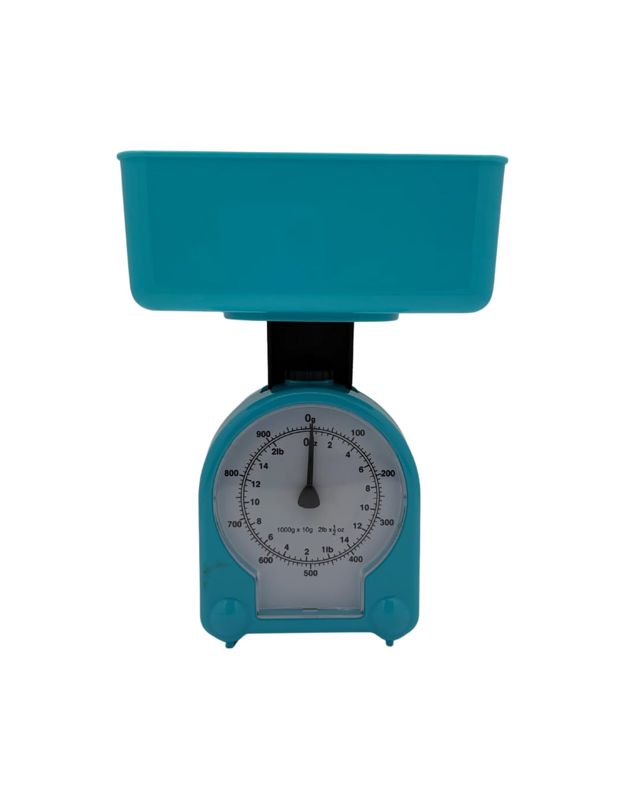 Balance de cuisine mécanique diététique subdivision de 10 g, charge maximale 1 kg, disponible en 4 couleurs (Bleu clair)
