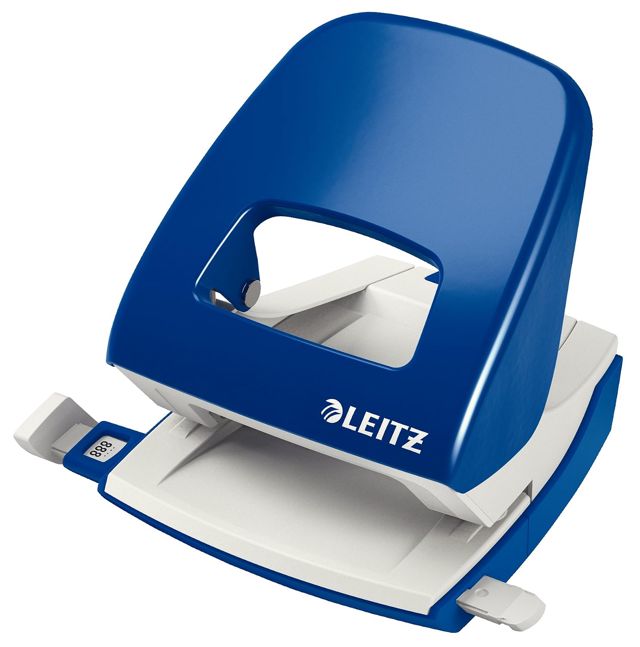 Leitz Perforatrice Sans Effort, Capacité 30 Feuilles, Bleu, Métal, Réglette de Guidage avec Repères, NeXXt, 50080035