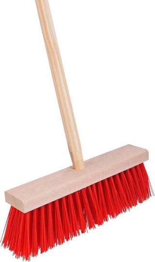 Balai dur Rouge - Balai de jardin -Nylon - 30 cm - Balai de rue - Balais - Balais - Balai extérieur avec manche 150 cm
