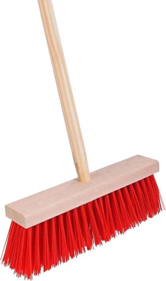 Balai dur Rouge - Balai de jardin -Nylon - 30 cm - Balai de rue - Balais - Balais - Balai extérieur avec manche 150 cm