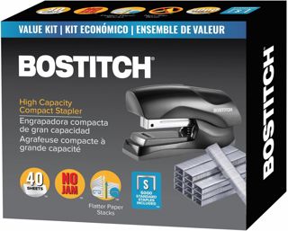 Bostitch Agrafeuse debout robuste, noire, capacité de 40 feuilles avec 5000 agrafes, petite taille, tient dans la paume de votre main