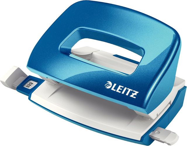Leitz – Mini-Perforateur, 10 Feuilles, Réglette de Guidage avec Marquages des Formats, Métal, Petit Format, pour École Travail Bureau, Rose WOW, 50601023