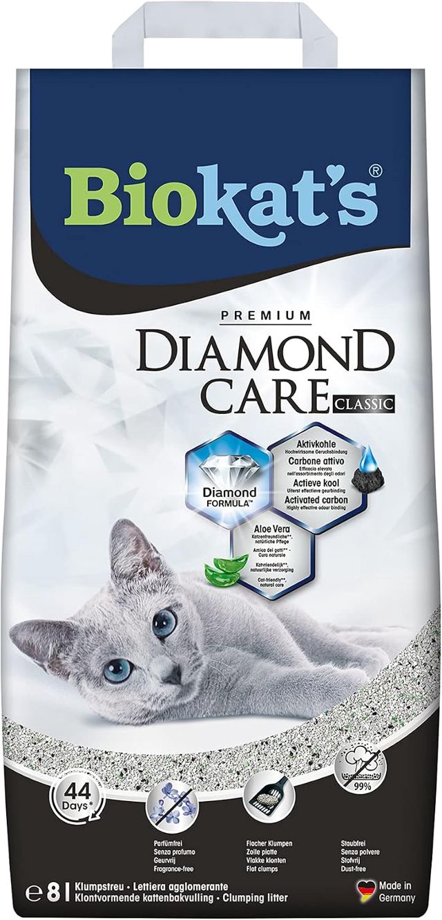 Biokat’s Diamond Care Classic sans parfum - Litière fine pour chats au charbon actif et à l’Aloe vera - 1 sac (1 à 10 l)