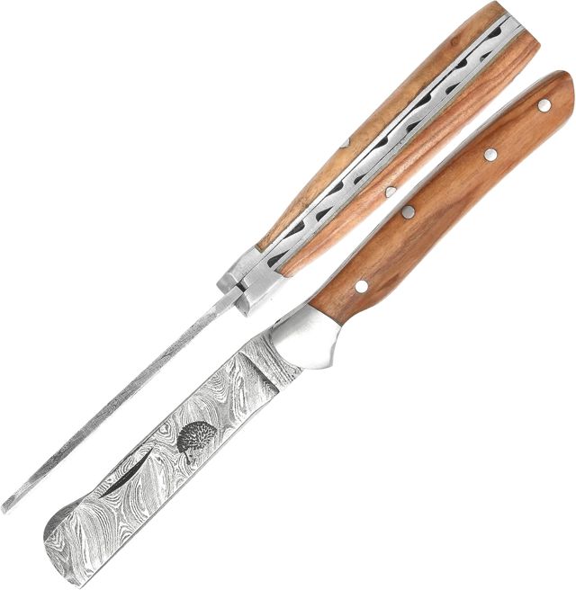 laguiole artisan Élégance Damas - Greffeur Elégance 8 cm Fermé - Manche Bois Marron, Petite Lame De Sécurité Pliante 3711