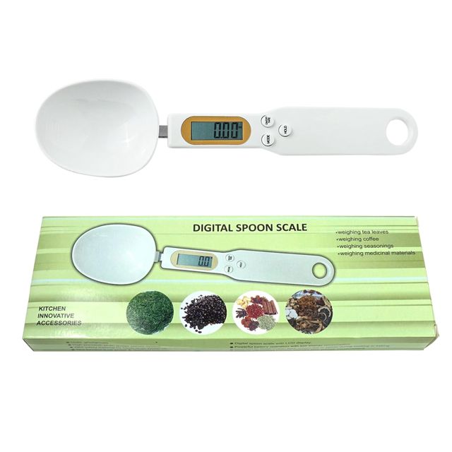 Cuillere Balance Digitale 0,5g Jusqu'à 500g, Écran LCD, 4 Unités de Pesage (g, oz, gn, ct), Cuillere Doseuse Gramme, pour Mesures Portions de Liquide/de Thé, Farine, Épices, Médicaments