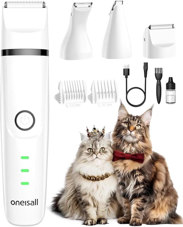 oneisall 3 en 1 Tondeuse Chat Chien Set, Tondeuse Professionnel Silencieux pour Chats de Coussinets de Chat, Rasoir pour Chats Chiens à Poils de Pattes|Fesses et Poils Noués