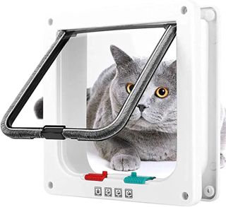 Chatière Révolutionnaire pour Chat avec Magnétique à 4 Voies - Porte de Passage Sécurisée pour Animaux de Compagnie - Fenêtre avec Puce (M)