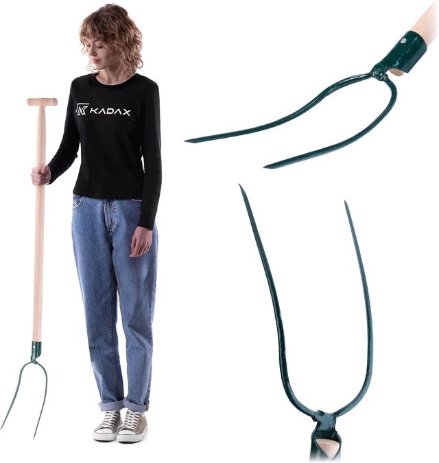 KADAX Fourche à Foin, Fourche à bêcher, Fourche à bêcher, Fourche à fumier, Fourche pour Le Jardin, Fourche en Fil de Fer avec Manche en Bois, Fourche de Jardin en Acier de Haute qualité