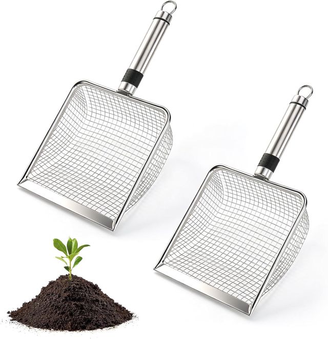 2 PCS Tamis de Jardin en Acier Inoxydable, 28,5 cm Tamis à Terre avec Poignée, Passoire à Sable 3,8 mm 5 mm, Tamis à Compost pour Terre Sable Pierres Potager Balcon Terrasse Semis