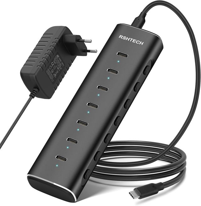 RSHTECH Hub USB C Alimenté 36W, 7 Port Aluminium Hub USB 3.2, RSH-H7C